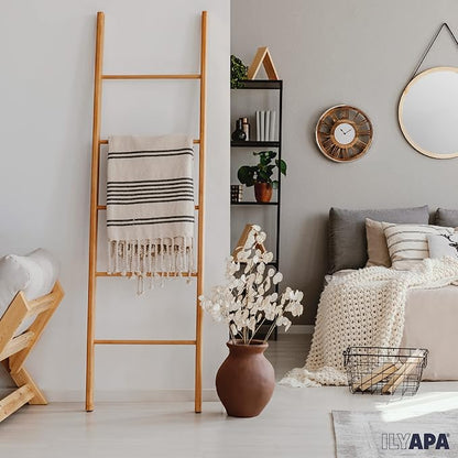 Ilyapa Blanket Ladder for The Living-Room - Rustic Decorative Quilt Ladder with Folding Construction for Easy Storage, Brown Weathered Wood - LeafyLoom