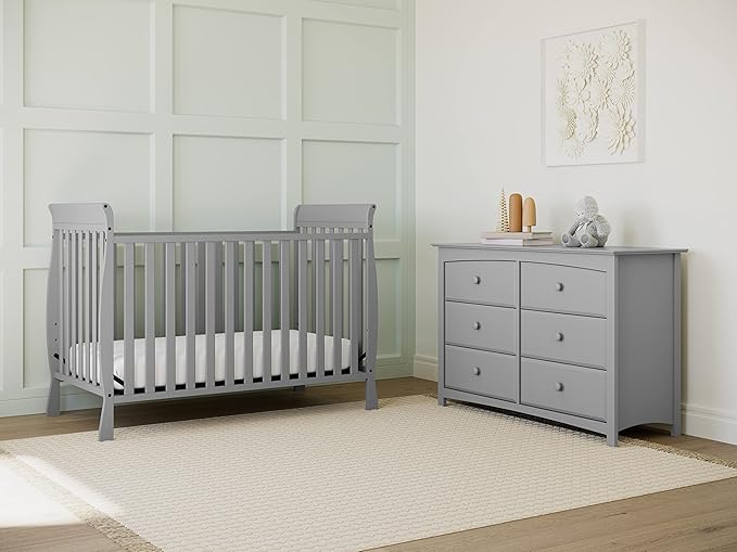 Storkcraft Maxwell Convertible Crib (Pebble Gray) – GREENGUARD Gold Certified, Converts to Toddler Bed and Daybed, Fits Standard Full-Size Crib Mattress, Classic Crib with Traditional Sleigh Design - LeafyLoom