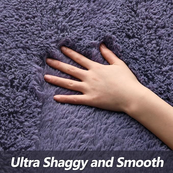 Super Soft Fluffy Shaggy Rugs for Living Room Bedroom, Fuzzy Plush Area Rugs for Girls Kids Room Nursery Home Decor, Furry Dorm Rug Cute Non-Slip Indoor Floor Carpet 5x8 Feet, Grey-Purple - LeafyLoom