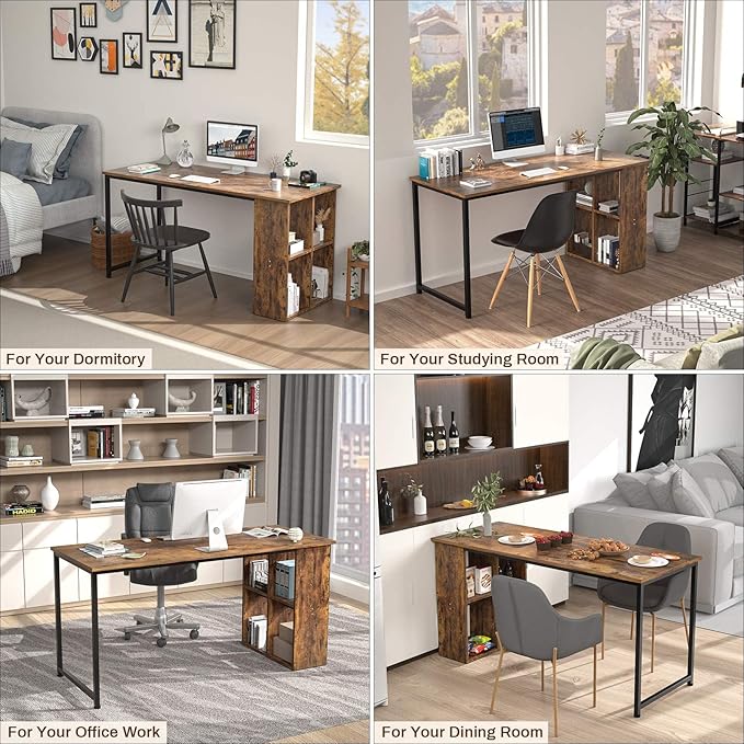 Homfio 47.2'' Computer Desk with Storage Shelves, Modern Home Office Desk Computer Table with Cabinets, Student Studying Writing Desk Wood Desk Workstation for Home Office, Rustic Brown - LeafyLoom