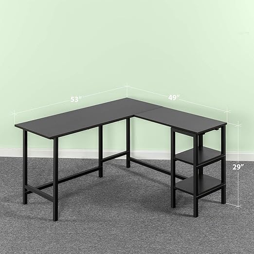 ZINUS Luke 53 Inch Black Metal Corner Desk with Storage Shelves / L-Shaped Computer Desk / Office Desk / Easy, Bolt Free Assembly, Medium, Espresso - LeafyLoom