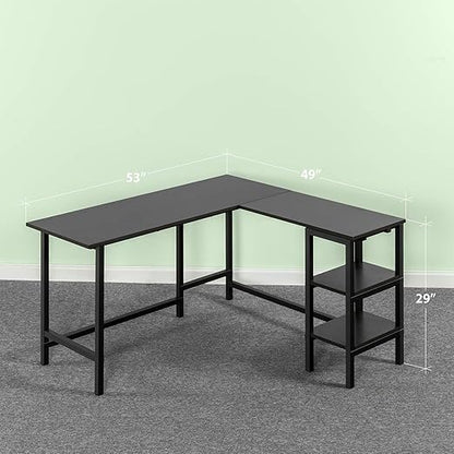 ZINUS Luke 53 Inch Black Metal Corner Desk with Storage Shelves / L-Shaped Computer Desk / Office Desk / Easy, Bolt Free Assembly, Medium, Espresso - LeafyLoom