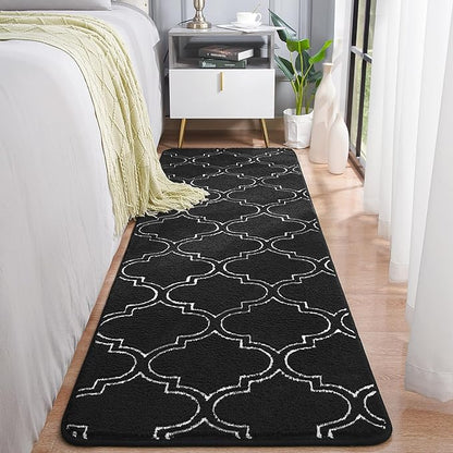 Chicrug Shag Geometric Modern Runner Rug for Bedroom, 2x6 Feet Memory Foam Indoor Hallway Runner Carpet, Fluffy Rug for Living Room Bedside Room Decor for Family, Black/White - LeafyLoom