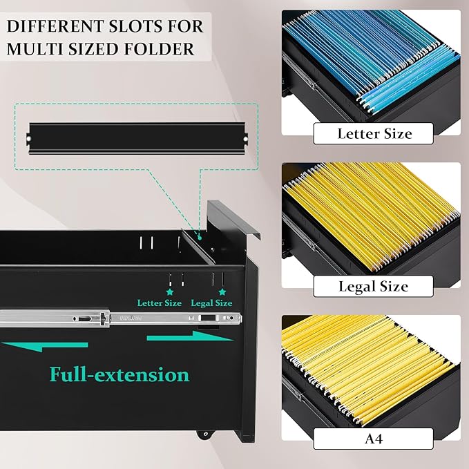 2 Drawer Mobile File Cabinet Top Storage Shelf, Rolling Metal Filing Cabinet for Legal & Letter File Anti-tilt Design with Lock Under Desk Office Drawers Fully Assembled Except Casters(Top ST B) - LeafyLoom