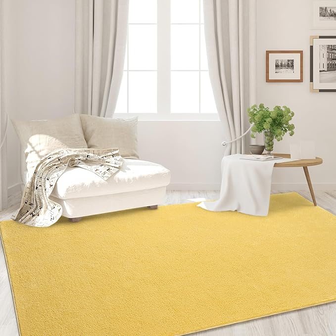 Area Rugs for Bedroom Living Room, 5x8 Yellow Super Soft Comfy Thickened Memory-Foam Indoor Carpets, Modern Aesthetic Minimalist Carpet for Boys Girls Adults Apartment Nursery Home Décor - LeafyLoom