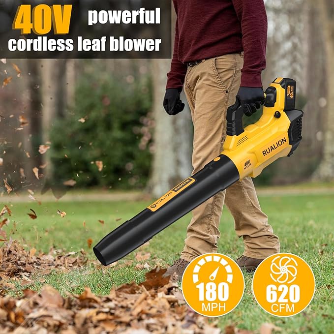 Leaf Blower Cordless Up to 620 CFM 180 MPH-40V Electric Cordless Leaf Blowers with 6.0 Ah Battery and Charger-Battery Powered Blowers for Lawn Care, Patio, Blowing Leaves - LeafyLoom