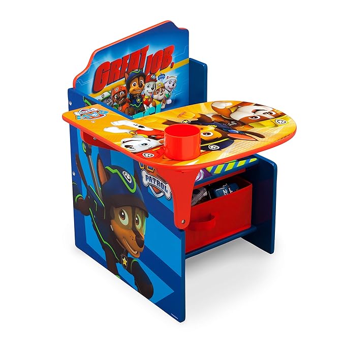 Delta Children Chair Desk with Storage Bin - Ideal for Arts & Crafts, Snack Time, Homeschooling, Homework, Reading & More, Nick Jr. PAW Patrol, with Cup Holders|Arm Rest, Engineered Wood - LeafyLoom