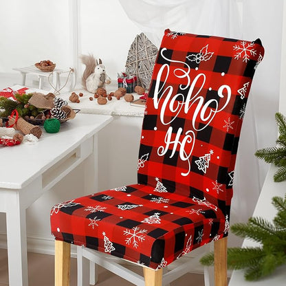 Ganeen 6 Pcs Christmas Chair Covers Merry Christmas Chair Back Cover Stretch Christmas Seat Cover Washable Xmas Dining Chair Protector Slipcover for Dining Room Kitchen Holiday Party(Plaid Style) Ganeen