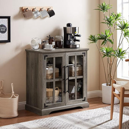 Okvnbjk Coffee Bar Storage Cabinet, Small Farmhouse Sideboard Buffet Cabinet with Doors & Shelves for Kitchen, Accent Credenza Cabinet for Living/Dining Room, Bedroom, Grey Wash - LeafyLoom