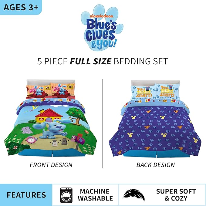 Franco Kids Bedding Super Soft Comforter and Sheet Set, 5 Piece Full Size, Blues Clues - LeafyLoom