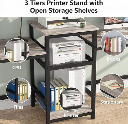 Tribesigns Extra Long Two Person Desk with Storage Shelves, 96.9 inch Double Computer Desks with Printer Shelf for 2 People, Rustic Writing Desk Workstation for Home Office - LeafyLoom