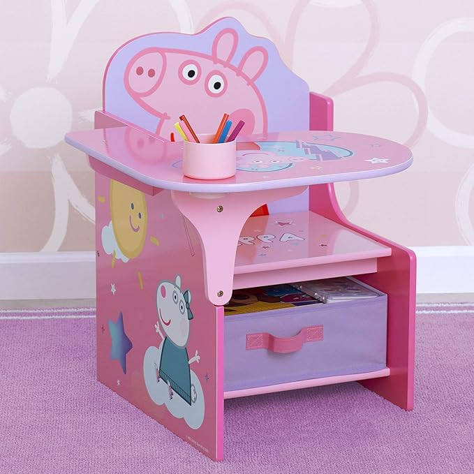 Delta Children Chair Desk with Storage Bin - Ideal for Arts & Crafts, Snack Time, Homeschooling, Homework & More, Peppa Pig - LeafyLoom