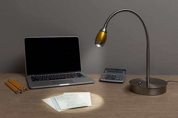 202071-39 Adjustable Beam LED Desk Lamp, 7" x 6" x 19.5", Brushed Nickel/Gold - LeafyLoom