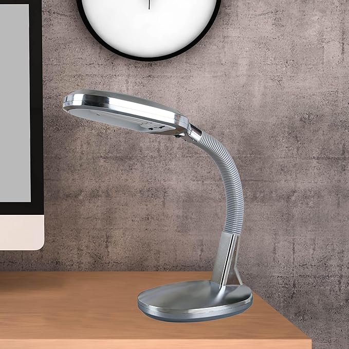 Lavish Home Desk Lamp - Natural Sunlight Lamp with Adjustable Gooseneck - Reading Light for Working, Crafting, Sewing, or Homework (Silver) - LeafyLoom