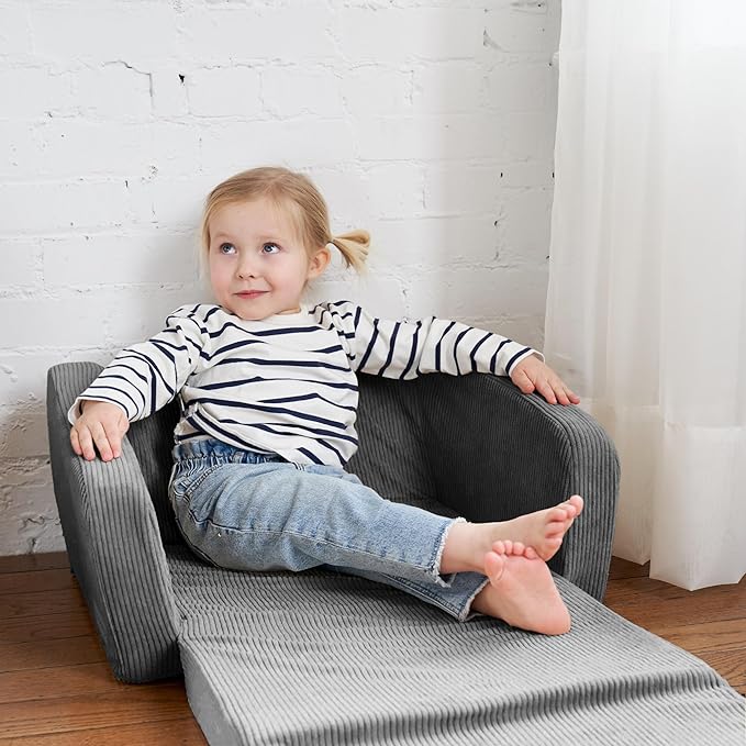 ZICOTO Comfy Kids Chair for Toddler - Stylish 2 in 1 Lounger Made of Memory Foam Easily Unfolds Into a Soft Baby Couch to Nap On - Modern Fold Out Sofa for The Little Ones - LeafyLoom