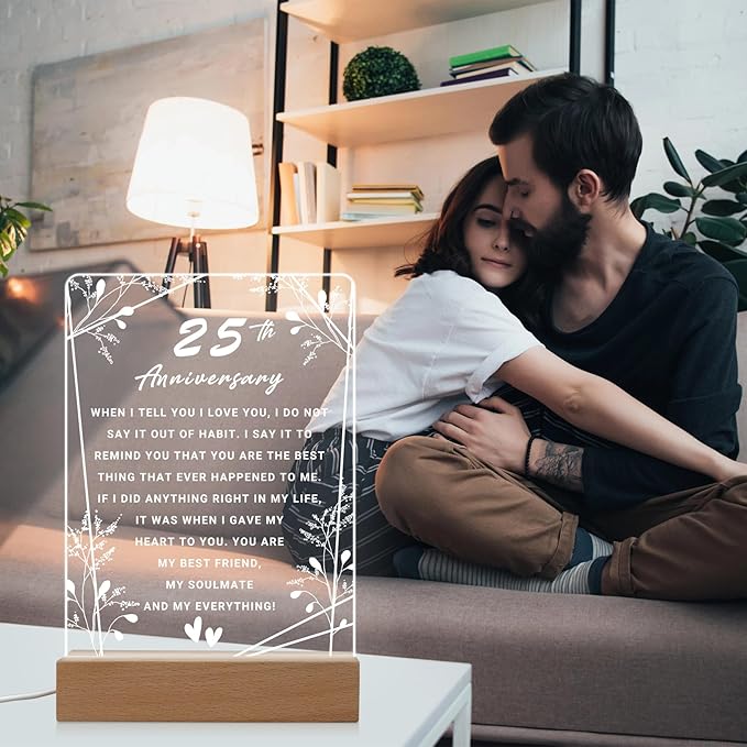 25th Anniversary Wedding Gift,25th Anniversary Dimmable Night Light for Couples,Parents,Husband & Wife,25th Anniversary for Christmas with Gift Box - LeafyLoom