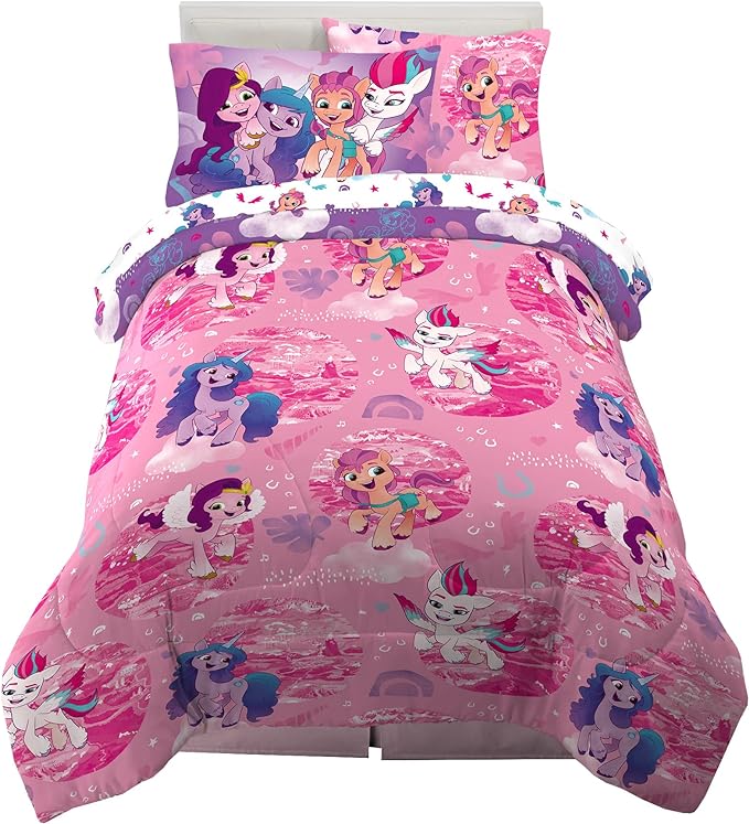 Franco Kids Bedding Super Soft Comforter and Sheet Set with Sham, 5 Piece Twin Size, My Little Pony - LeafyLoom