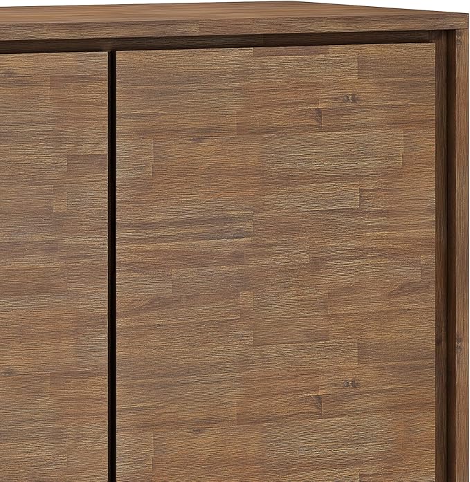 SIMPLIHOME Lowry SOLID ACACIA WOOD and Metal 39 Inch Wide Modern Industrial Medium Storage Cabinet in Rustic Natural Aged Brown, For the Living Room, Entryway and Family Room - LeafyLoom