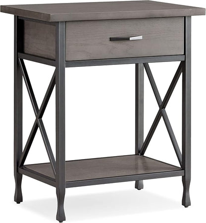 Leick Home 23022 Chisel & Forge One Drawer Nightstand with Shelf, Gray/Matte Black - LeafyLoom