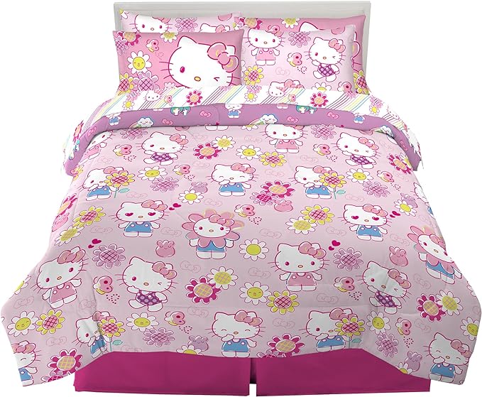 Franco Kids Bedding Super Soft Comforter and Sheet Set with Sham, 7 Piece Full Size, Hello Kitty - LeafyLoom