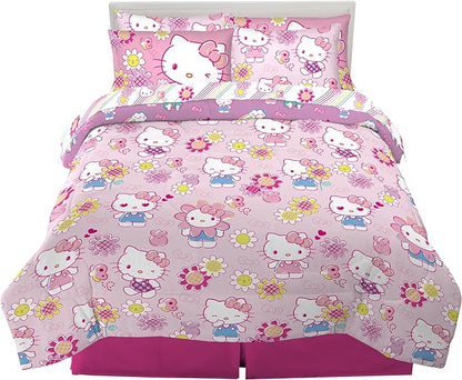 Franco Kids Bedding Super Soft Comforter and Sheet Set with Sham, 7 Piece Full Size, Hello Kitty - LeafyLoom