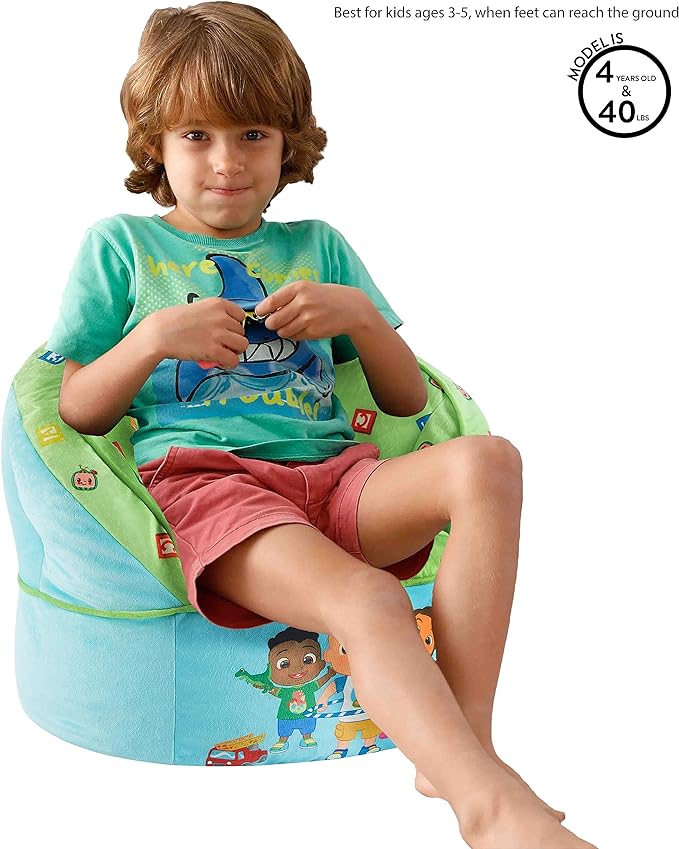 Idea Nuova Cocomelon Blue Round Bean Bag Chair for Kids, Ages 3+, Large - LeafyLoom