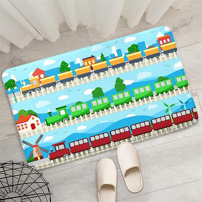 Train Rug Car Rug Play Mat Truck Rugs for Boys Room Kids Car Rug Truck Car Rug Car Carpet for Kids Kids Rugs for Playroom Car Rug for Boys Room,Light Blue 2'×3' - LeafyLoom