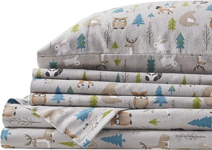 Comfort Spaces Cotton Flannel Breathable Warm Deep Pocket Sheets with Pillow Case Bedding, Twin XL, Multi Forest Animal 3 Piece - LeafyLoom