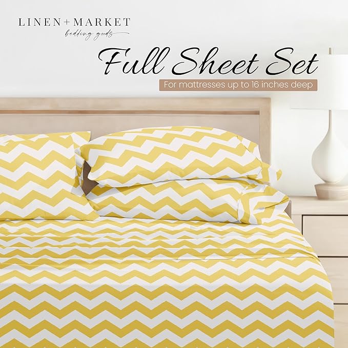 Linen Market 4 Piece Full Bedding Sheet Set (Yellow Arrow) - Sleep Better Than Ever with These Ultra-Soft & Cooling Bed Sheets for Your Full Size Bed - Deep Pocket Fits 16" Mattress - LeafyLoom