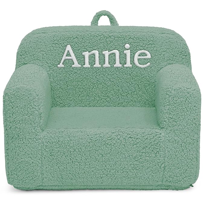 Delta Children Personalized Sherpa Cozee Chair - Customize with Name – Foam Kids Chair for Ages 18 Months and Up, Sage - LeafyLoom