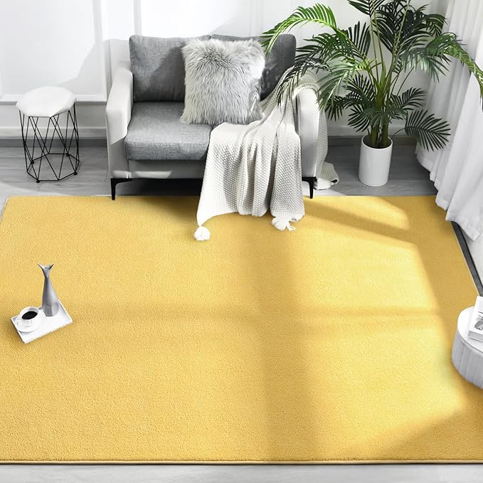 Area Rugs for Bedroom Living Room, 4x6 Yellow Super Soft Comfy Thickened Memory-Foam Indoor Carpets, Modern Aesthetic Minimalist Carpet for Boys Girls Adults Apartment Nursery Home Décor - LeafyLoom