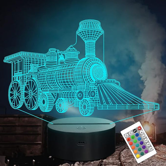 Attivolife Train 3D Gifts Lamp, Illusion Hologram Night Light with Remote Control 16 Color Changing, Kids Bedroom Decor Novelty Birthday Christmas Present for Train Model Collector Boy Men - LeafyLoom