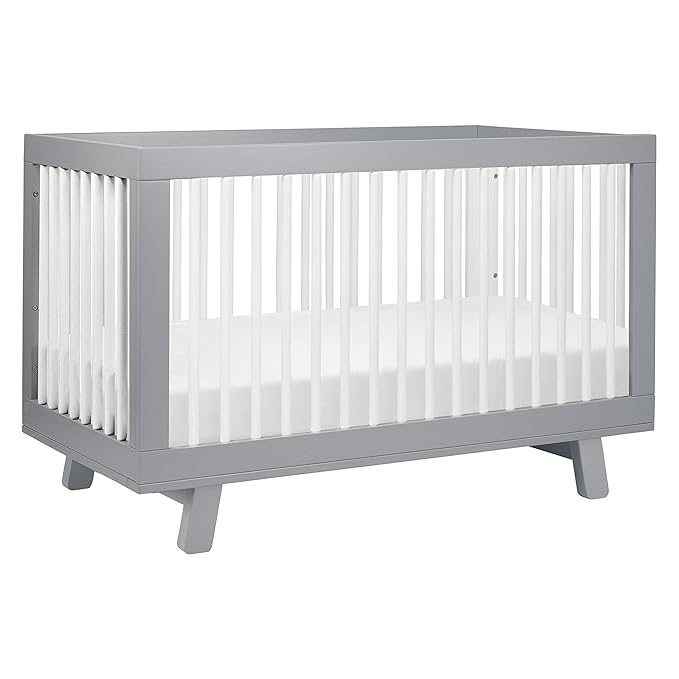 Babyletto Hudson 3-in-1 Convertible Crib with Toddler Bed Conversion Kit in Grey and White, Greenguard Gold Certified - LeafyLoom