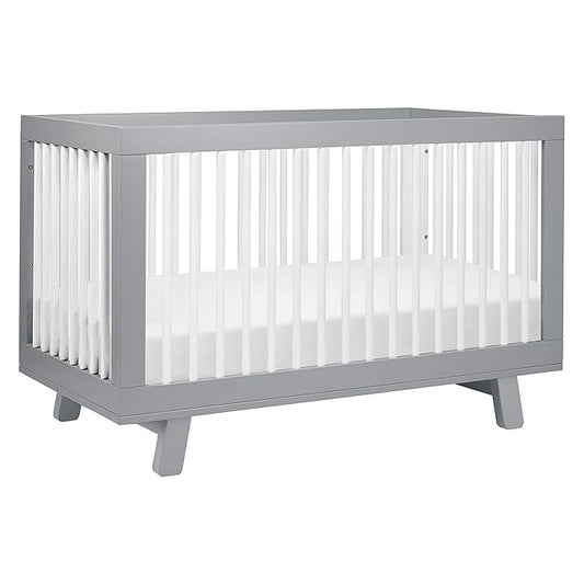 Babyletto Hudson 3-in-1 Convertible Crib with Toddler Bed Conversion Kit in Grey and White, Greenguard Gold Certified - LeafyLoom