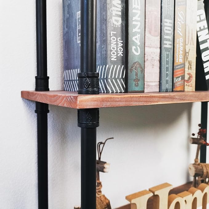 3 Tier Industrial Pipe Bookcase, Rustic Farmhouse Bookshelf with Solid Wood for Living Room, Kitchen, Office - LeafyLoom