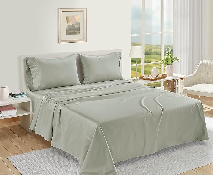 LANE LINEN Luxury 100% Egyptian Cotton Bed Sheets - 1000 Thread Count 4-Piece Mineral Queen Set Bedding Sateen Weave 16" Deep Pocket (Fits Upto 17" Mattress) - LeafyLoom