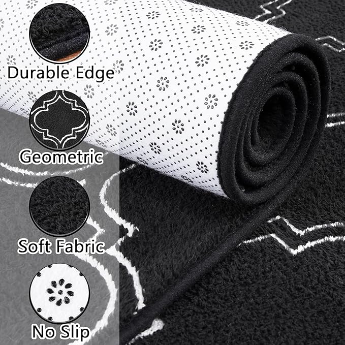 Chicrug Shag Geometric 5x7 Area Rug for Living Room, Large Modern Memory Foam Indoor Carpet, Fluffy Rug for Bedroom Bedside Room Decor for Family Girls Kids Nursery, Black/White - LeafyLoom