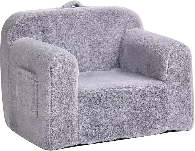 Tiita Kids Sofa, Children Couch with Carrying Handle & Side Pockets, Kids Foam Chair, Toddler Armrest Chair, Lightweight Children Sofa Chair, Kids Read Sofa for Girl or Boy (Grey) - LeafyLoom