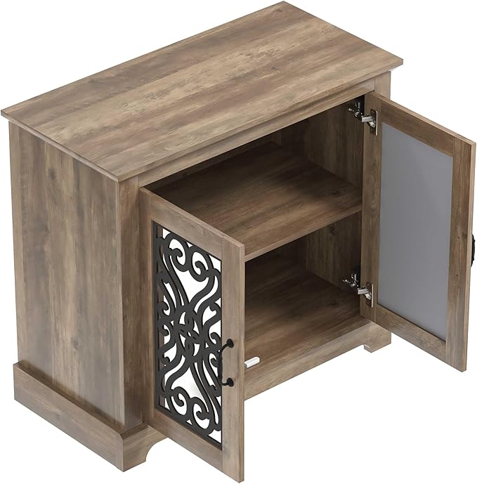 Galano Calidia 2 Door Sideboard, Kitchen Storage Sideboard Buffet Cabinet Console with Acrylic Mirror Doors & Adjustable Shelves, 15.67" D x 32.36" W x 29.29" H, Knotty Oak - LeafyLoom