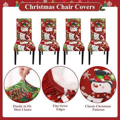 U'Artlines Christmas Chair Covers Set of 4, Removable Washable Merry Christmas Dining Chair Seat Covers Stretch Protector Slipcovers for Dining Room Kitchen Holiday Party Decor, Snowman UArtlines