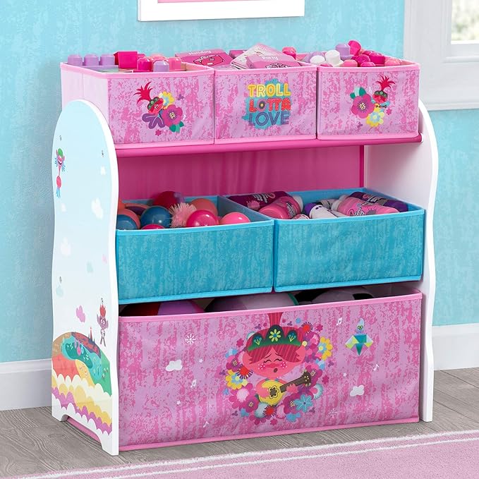 Delta Children Design and Store 6 Bin Toy Storage Organizer, Trolls World Tour - LeafyLoom