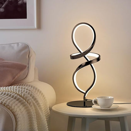 Modern Table Lamp, LED Spiral Lamp, Black Bedside Lamp with Stepless Dimming Switch, Contemporary Nightstand Lamp, LED Lamp for Bedroom Living Room Home Office, 12W, 3200K Warm White - LeafyLoom