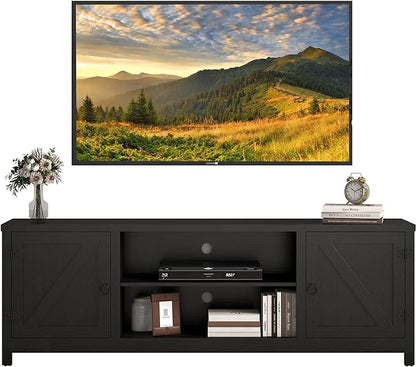 Panana Modern Farmhouse TV Stand, Entertainment Center for 70 inch TV with 2 Doors and Open Shelves for Living Room, Bedroom (Black, 65 inch) - LeafyLoom