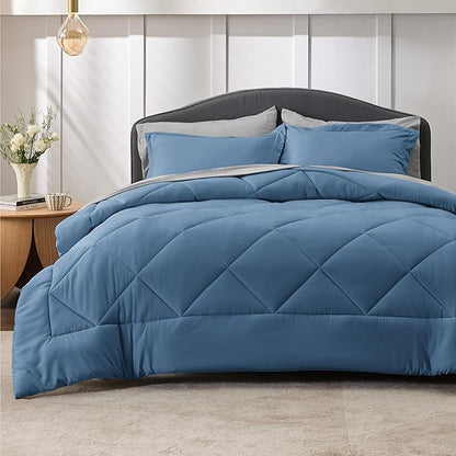 Bedsure Blue Full Comforter Set - 7 Pieces Reversible Bed Set Bed in a Bag Full with Comforters, Sheets, Pillowcases & Shams, Full Bedding Sets - LeafyLoom