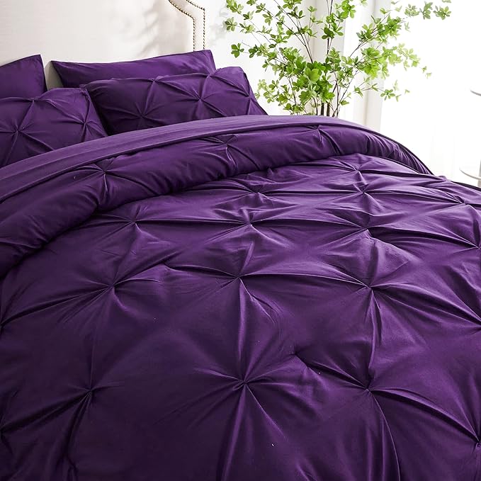 Ubauba 7pc Full Size Comforter Set with Sheets, Purple Pintuck 7 Pieces Bed in a Bag with Comforter, All Season Bedding Comforters & Sets (Purple,Full) - LeafyLoom