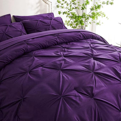 Ubauba 7pc King Size Comforter Set with Sheets, All Season Pintuck 7 Piece Bedding Sets Purple, Pinch Pleating Bed in a Bag Set with Comforters (Purple,King) - LeafyLoom