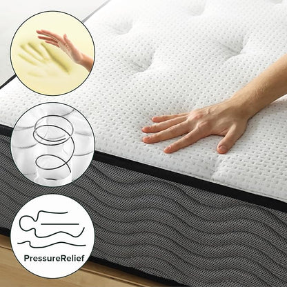 ZINUS 10 Inch True Support Hybrid Mattress [New Version], Full, Fiberglass free, Medium Feel, Motion Isolation, Certified Safe Foams & Fabric, Mattress in A Box - LeafyLoom