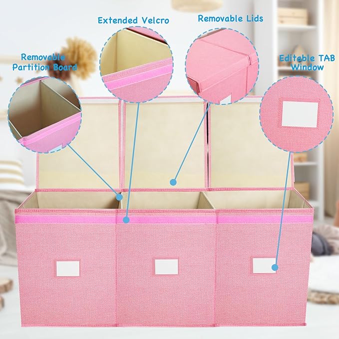 Large Toy Box Chest,Big Toy Storage Organizer,Storage Bins with Lids,Stuffed Animal Storage,Toy Bins for Kids Extra Large,Toddlers,Baby,Girls,Nursery,Living room,playroom(Pink) - LeafyLoom