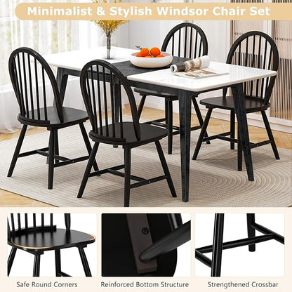 HAPPYGRILL 2 Pieces Wooden Dining Chairs Set, Vintage Armless Windsor Chairs, Kitchen Dining Chairs with Backrest, Black - LeafyLoom