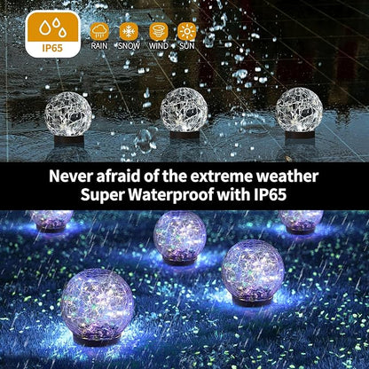 Solar Globe Lights Outdoor Waterproof-Solar Balls for Garden-Cracked Glass Ball Solar Lights Outdoor-Solar Orbs for Outside-Outdoor Decorations for Patio and Yard Lawn Backyard Decor JKIMK